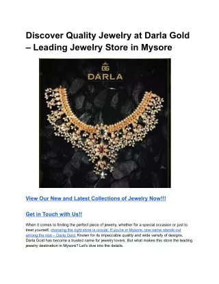 Discover Quality Jewelry at Darla Gold – Leading Jewelry Store in Mysore