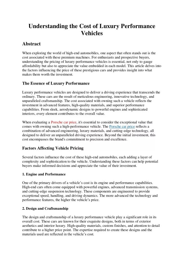 understanding the cost of luxury performance