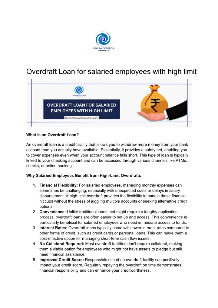 overdraft loan for salaried employees with high