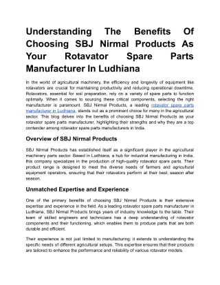 Understanding The Benefits Of Choosing SBJ Nirmal Products As Your Rotavator Spare Parts Manufacturer In Ludhiana