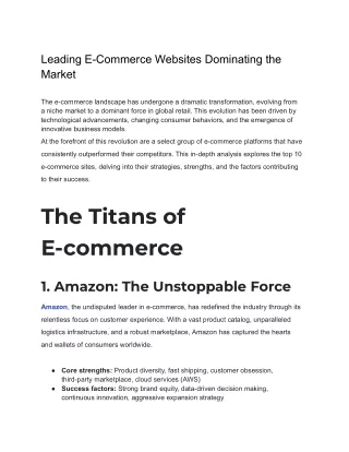 Leading E-Commerce Websites Dominating the Market