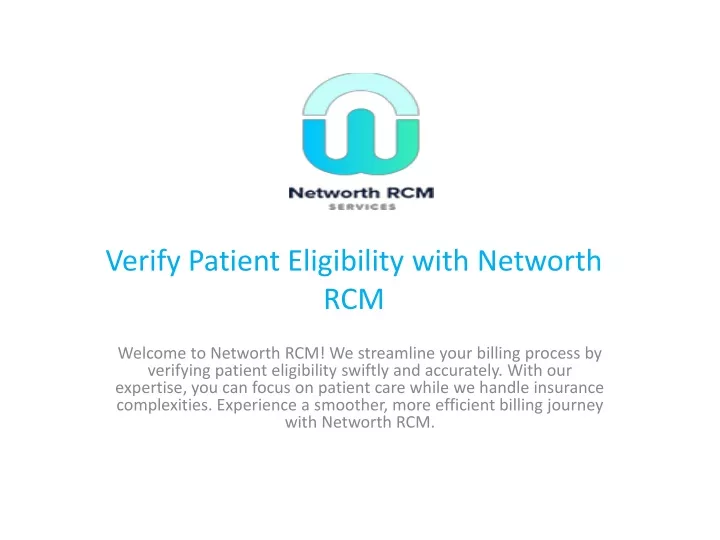 verify patient eligibility with networth rcm