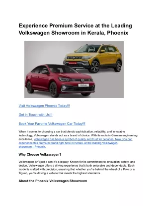 Experience Premium Service at the Leading Volkswagen Showroom in Kerala, Phoenix