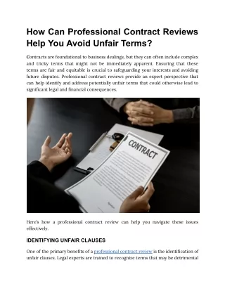 How Can Professional Contract Reviews Help You Avoid Unfair Terms