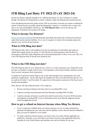 ITR filing Last Date