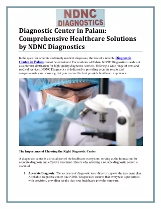 Trusted Diagnostic Center in Palam: Your Partner in Accurate Health Assessment