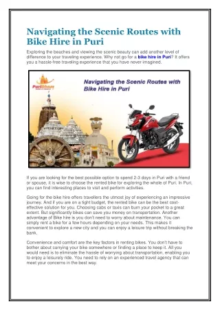 Navigating the Scenic Routes with Bike Hire in Puri