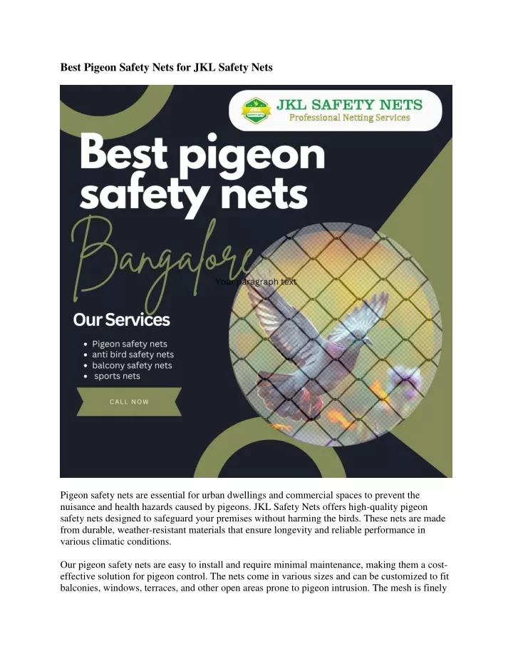 best pigeon safety nets for jkl safety nets