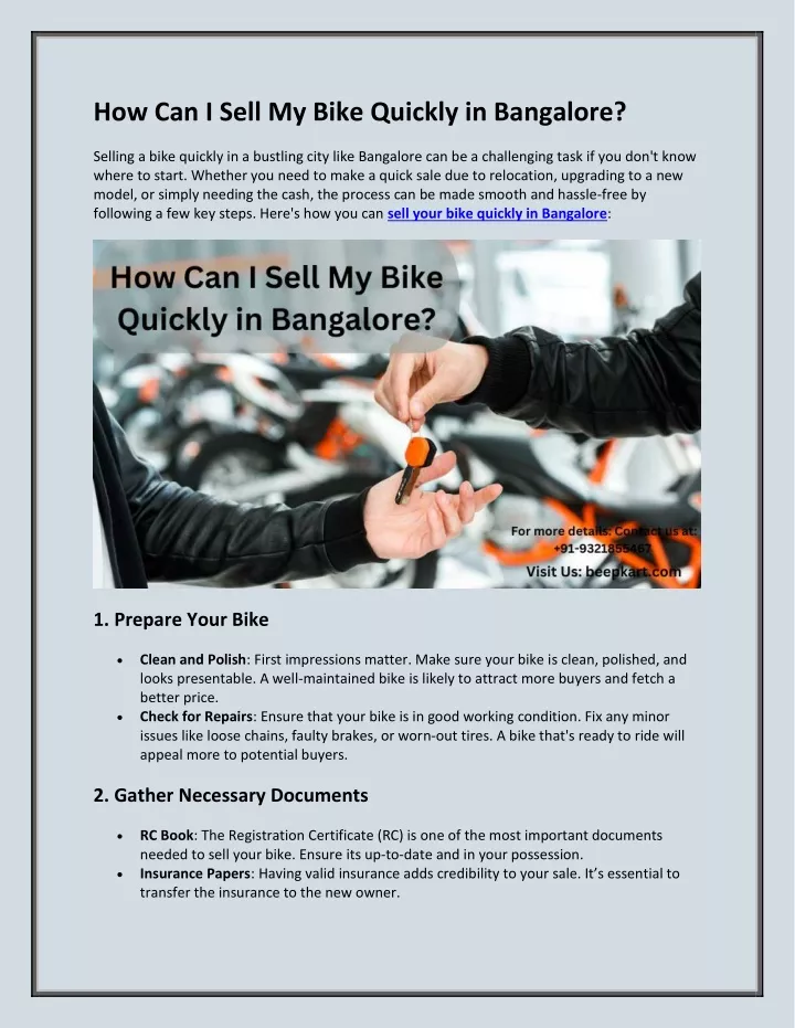 how can i sell my bike quickly in bangalore