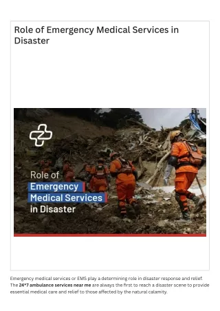 Role of Emergency Medical Services in Disaster