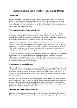 Understanding the Versatile Tensioning Device