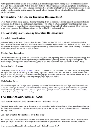 Evolution Baccarat Site: Your Passport to the World of High-Stakes Gaming
