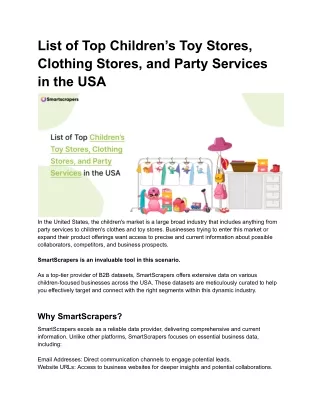 _List of Top Children’s Toy Stores, Clothing Stores, and Party Services in the USA