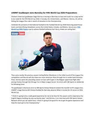 USMNT Goalkeeper Joins Barnsley for FIFA World Cup 2026 Preparations