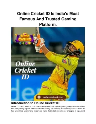 Online Cricket ID Is India's Most Famous And Trusted Gaming Platform