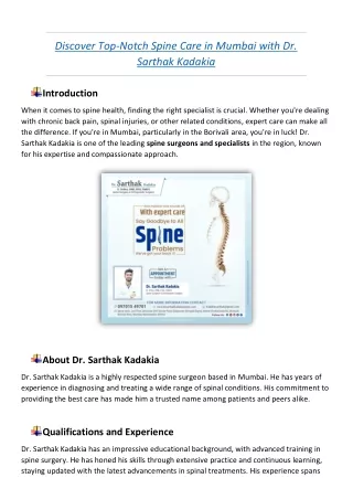 Discover Top-Notch Spine Care in Mumbai with Dr. Sarthak Kadakia