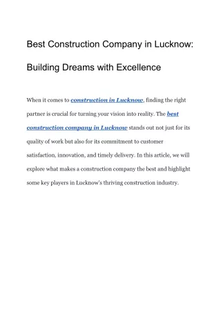 Best Construction Company in Lucknow_ Building Dreams with Excellence