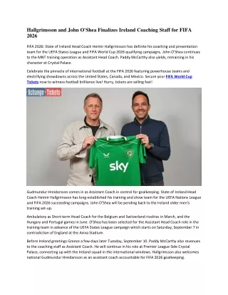 Hallgrímsson and John O'Shea Finalizes Coaching Staff for FIFA 2026