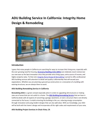 ADU Building Service in California