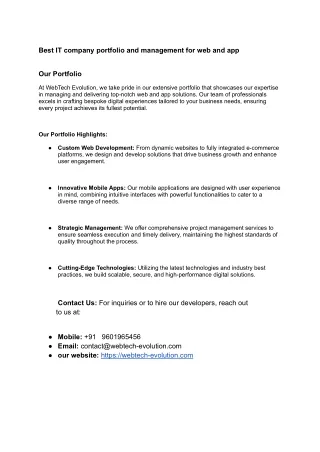 Best IT company portfolio and management for web and app