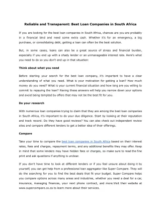 Reliable and Transparent_ Best Loan Companies in South Africa