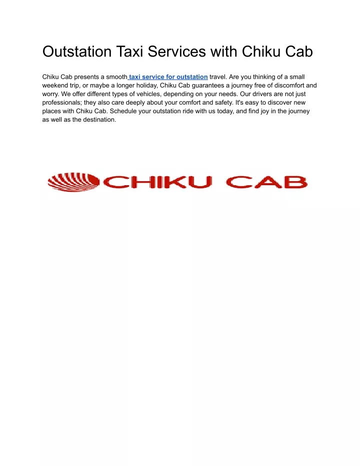 outstation taxi services with chiku cab