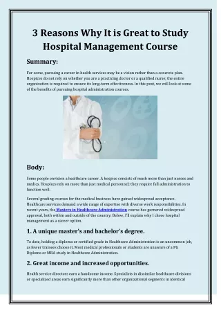 3 Reasons Why It is Great to Study Hospital Management Course