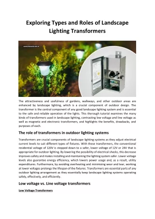 Exploring Types And Roles Of Landscape Lighting Transformers