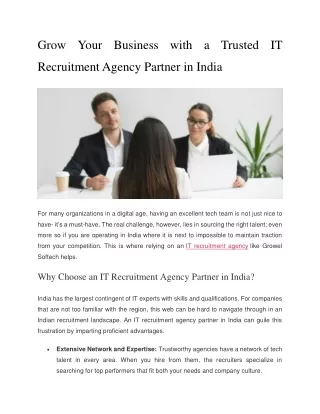 Grow Your Business with a Trusted IT Recruitment Agency Partner in India