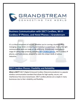 Grandstream Wi-Fi Cordless , IP Phones and Hotel Phones