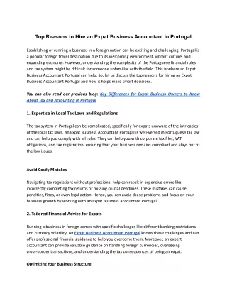 Top Reasons to Hire an Expat Business Accountant in Portugal