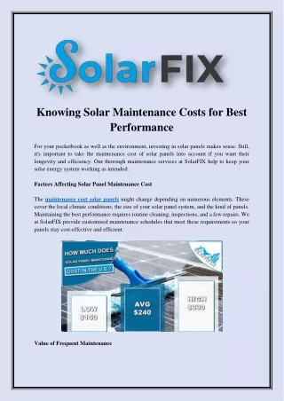 knowing solar maintenance costs for best