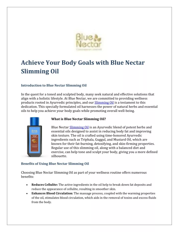 achieve your body goals with blue nectar slimming