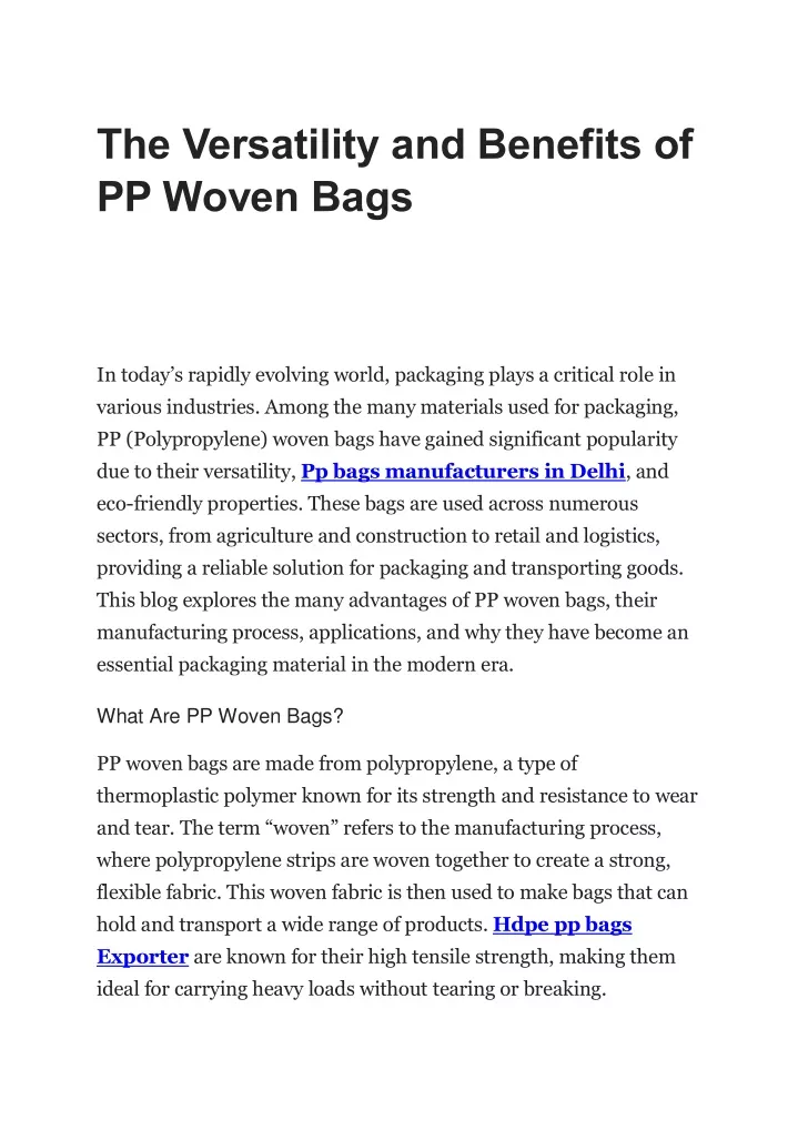 the versatility and benefits of pp woven bags