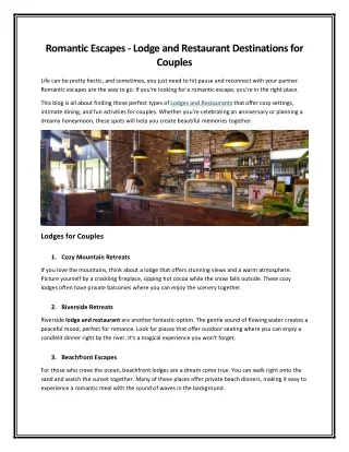 Romantic Escapes - Lodge and Restaurant Destinations for Couples