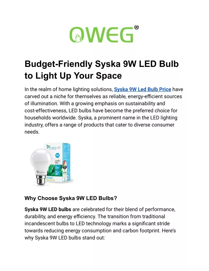 budget friendly syska 9w led bulb to light