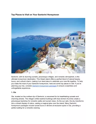 Top Places to Visit on Your Santorini Honeymoon