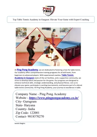 Top Table Tennis Academy in GurgaonElevate Your Game with Expert Coaching