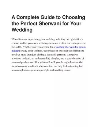 A Complete Guide to Choosing the Perfect Sherwani for Your Wedding