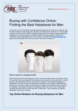 Buying with Confidence Online  Finding the Best Hairpieces for Men