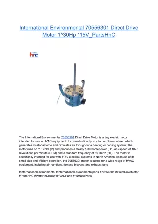 International Environmental 70556301 Direct Drive Motor 1^30Hp 115V_PartsHnC