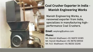 Coal Crusher Exporter in India - Manish Engineering Works