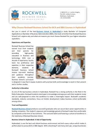 BBA Colleges in Hyderabad | Rockwell Business