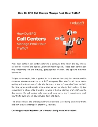 HoduSoft-Web 2.0-Peak Hour Traffic in BPO Call Centers