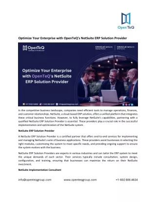 Optimize Your Enterprise with OpenTeQ’s NetSuite ERP Solution Provider