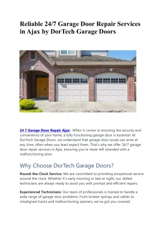 Reliable 24 7 Garage Door Repair Services in Ajax by DorTech Garage Doors