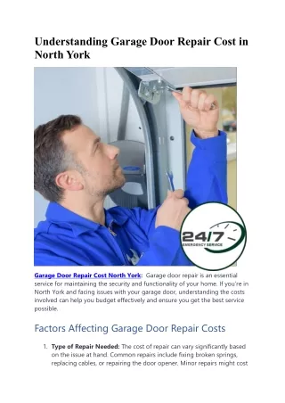 Understanding Garage Door Repair Cost in North York