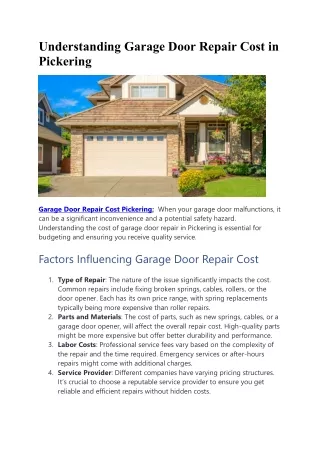 Understanding Garage Door Repair Cost in Pickering