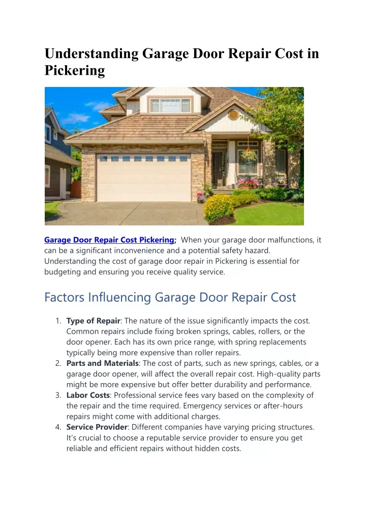 understanding garage door repair cost in pickering