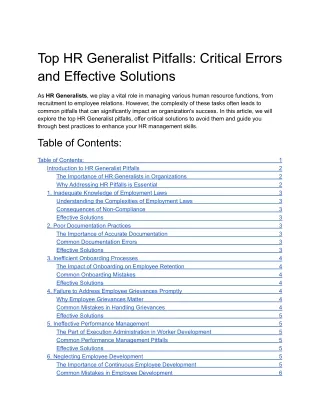 top hr generalist pitfalls critical errors